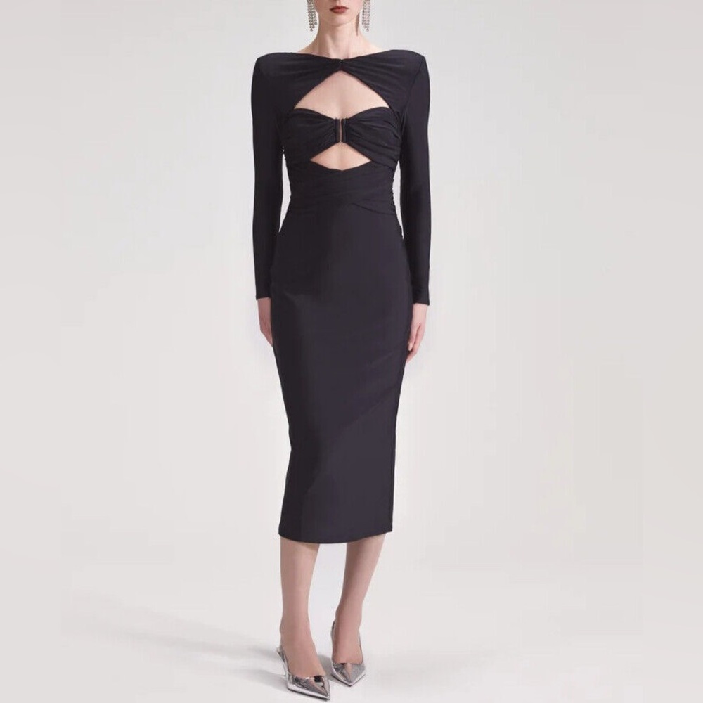 Self-Portrait black nylon midi dress cut out Small UK 8